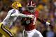 BATON ROUGE, LA - NOVEMBER 03: T.J. Yeldon #4 of Alabama carries the ball against Craig Loston #6 of LSU at Tiger Stadium on November 3, 2012 in Baton Rouge, Louisiana. (Photo by Matthew Stockman/Getty Images)