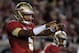 Nov 2, 2013; Tallahassee, FL, USA; Florida State Seminoles quarterback Jameis Winston (5) before a snap during the first half against the Miami Hurricanes during the first half at Doak Campbell Stadium. Mandatory Credit: Melina Vastola-USA TODAY Sports