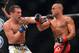 Nov 2, 2013; Long Beach, CA, USA; Eddie Alvarez (red gloves) and Michael Chandler (blue gloves) during their Bellator lightweight world championship fight at the Long Beach Arena. Alvarez won the fight. Mandatory Credit: Jayne Kamin-Oncea-USA TODAY Sports