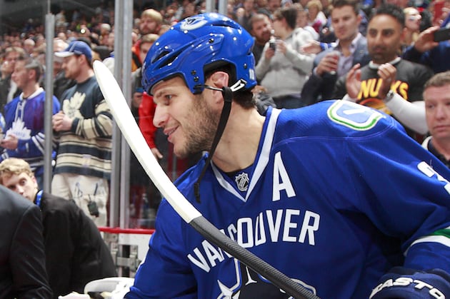 GIF: Kevin Bieksa Eats His Stick on the Bench