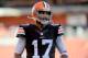 Nov 3, 2013; Cleveland, OH, USA; Cleveland Browns quarterback Jason Campbell (17) before the game between the Cleveland Browns and the Baltimore Ravens at FirstEnergy Stadium. Mandatory Credit: Ken Blaze-USA TODAY Sports