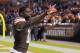 CLEVELAND, OH - NOVEMBER 3: Wide receiver Greg Little #18 of the Cleveland Browns celebrates after the game against the Baltimore Ravens at FirstEnergy Stadium on November 3, 2013 in Cleveland, Ohio. The Browns defeated the Ravens 24-18. (Photo by Jason Miller/Getty Images)