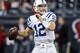 Nov 3, 2013; Houston, TX, USA; Indianapolis Colts quarterback Andrew Luck (12) warms up before a game against the Houston Texans at Reliant Stadium. Mandatory Credit: Troy Taormina-USA TODAY Sports