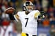 FOXBORO, MA - NOVEMBER 03: Ben Roethlisberger #7 of the Pittsburgh Steelers throws a pass against the New England Patriots in the third quarter at Gillette Stadium on November 3, 2013 in Foxboro, Massachusetts. (Photo by Jared Wickerham/Getty Images)