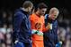 LIVERPOOL, ENGLAND - NOVEMBER 03: Hugo Lloris of Tottenham Hotspur leaves the field through injury during the Barclays Premier League match between Everton and Tottenham Hotspur at Goodison Park on November 03, 2013 in Liverpool, England. (Photo by Chris Brunskill/Getty Images)