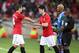 DURBAN, SOUTH AFRICA - JULY 18: Javier Hernandez and Shinji Kagawa of Manchester United change places during the MTN Football Invitational match between Amazulu and Manchester United at Moses Mabhida Stadium on July 18, 2012 in Durban, South Africa. (Photo by Steve Haag/Gallo Images/Getty Images)