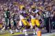 Sep 7, 2013; Baton Rouge, LA, USA; LSU Tigers wide receiver Odell Beckham (3) is congratulated by wide receiver Jarvis Landry (80) after scoring a touchdown against the UAB Blazers during the first quarter at Tiger Stadium. Mandatory Credit: Crystal LoGiudice-USA TODAY Sports