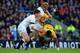 LONDON, ENGLAND - NOVEMBER 02: Tevita Kuridrani of Australia is tackled by Billy Twelvetrees and Owen Farrell of England during the QBE International match between England and Australia at Twickenham Stadium on November 2, 2013 in London, England. (Photo by David Cannon/Getty Images)