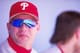 11 Jun 1995: Center fielder Lenny Dykstra of the Philadelphia Phillies sits in the dugout during a game against the Los Angeles Dodgers at Dodger Stadium in Los Angeles, California.