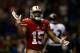 NEW ORLEANS, LA - FEBRUARY 03: Michael Crabtree #15 of the San Francisco 49ers stands on the field against the Baltimore Ravens during Super Bowl XLVII at the Mercedes-Benz Superdome on February 3, 2013 in New Orleans, Louisiana. (Photo by Ezra Shaw/Getty Images)