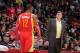 LOS ANGELES, CA - NOVEMBER 4: Dwight Howard #12 of the Houston Rockets walks towards the bench as Head Coach Kevin McHale looks on against the Los Angeles Clippers at Staples Center on November 4, 2013 in Los Angeles, California. NOTE TO USER: User expressly acknowledges and agrees that, by downloading and/or using this Photograph, user is consenting to the terms and conditions of the Getty Images License Agreement. Mandatory Copyright Notice: Copyright 2013 NBAE (Photo by Andrew D. Bernstein/NBAE via Getty Images)