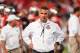 COLUMBUS, OH - SEPTEMBER 28: Head Coach Urban Meyer of the Ohio State Buckeyes watches his team warm up before a game against the Wisconsin Badgers at Ohio Stadium on September 28, 2013 in Columbus, Ohio. (Photo by Jamie Sabau/Getty Images)