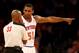NEW YORK, NY - NOVEMBER 05: Metta World Peace #51 of the New York Knicks discusses his flagrant foul call with a referee in the second half against the Charlotte Bobcats at Madison Square Garden on November 5, 2013 in New York City.The Charlotte Bobcats defeated the New York Knicks 102-97. NOTE TO USER: User expressly acknowledges and agrees that, by downloading and/or using this photograph, user is consenting to the terms and conditions of the Getty Images License Agreement. (Photo by Elsa/Getty Images)