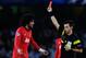 SAN SEBASTIAN, SPAIN - NOVEMBER 05: Marouanne Fellaini of Manchester United is shown a red card by the referee Nicola Rizzoli for a challenge during the UEFA Champions League Group A match between Real Sociedad de Futbol and Manchester United at Estadio Anoeta on November 5, 2013 in San Sebastian, Spain. (Photo by David Ramos/Getty Images)
