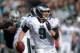Nov 3, 2013; Oakland, CA, USA; Philadelphia Eagles quarterback Nick Foles (9) throws a pass against the Oakland Raiders at O.co Coliseum. Mandatory Credit: Kirby Lee-USA TODAY Sports