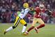SAN FRANCISCO, CA - JANUARY 12: Wide receiver Michael Crabtree #15 of the San Francisco 49ers runs the ball against strong safety Morgan Burnett #42 of the Green Bay Packers during the NFC Divisional Playoff Game at Candlestick Park on January 12, 2013 in San Francisco, California. (Photo by Thearon W. Henderson/Getty Images)