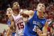 Nov 4, 2013; Bloomington, IN, USA; Indiana Hoosiers forward Devin Davis (15) and Hillsdale Chargers forward Tony Nelson (10) battle for position on the free throw line during the first half at Assembly Hall. Mandatory Credit: Pat Lovell-USA TODAY Sports
