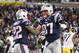 Nov 3, 2013; Foxborough, MA, USA; New England Patriots tight end Rob Gronkowski (87) congratulates running back Stevan Ridley (22) after a touchdown during the fourth quarter against the Pittsburgh Steelers at Gillette Stadium. Mandatory Credit: Greg M. Cooper-USA TODAY Sports