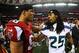 ATLANTA, GA - JANUARY 13: Richard Sherman #25 of the Seattle Seahawks congratulates Tony Gonzalez #88 of the Atlanta Falcons after the Falcons defeated the Seahawks 30 to 28 during the NFC Divisional Playoff Game at Georgia Dome on January 13, 2013 in Atlanta, Georgia. (Photo by Mike Ehrmann/Getty Images)