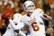FORT WORTH, TX - OCTOBER 26: Case McCoy #6 of the Texas Longhorns looks for an open receiver against the TCU Horned Frogs in the third quarter at Amon G. Carter Stadium on October 26, 2013 in Fort Worth, Texas. (Photo by Tom Pennington/Getty Images)