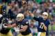 Nov 2, 2013; South Bend, IN, USA; Notre Dame Fighting Irish quarterback Tommy Rees (11) throws for a touchdown in the second quarter against the Navy Midshipmen at Notre Dame Stadium. Mandatory Credit: Matt Cashore-USA TODAY Sports