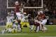 Nov 7, 2013; Stanford, CA, USA; Stanford Cardinal wide receiver Jeff Trojan (18) gathers the onside kick by the Oregon Ducks during the fourth quarter at Stanford Stadium. The Stanford Cardinal defeated the Oregon Ducks 26-20. Mandatory Credit: Kelley L Cox-USA TODAY Sports