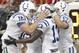 HOUSTON, TX- NOVEMBER 03: Andrew Luck #12 of the Indianapolis Colts celebrates T.Y. Hilton #13 of the Indianapolis Colts touchdown against the Houston Texans on November 03, 2013 at Reliant Stadium in Houston, Texas. Colts won 27 to 24. (Photo by Thomas B. Shea/Getty Images)