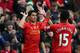 LIVERPOOL, ENGLAND - NOVEMBER 09: Luis Suarez of Liverpool celebrates scoring the third goal with his team-mate Daniel Sturridge during the Barclays Premier League match between Liverpool and Fulham at Anfield on November 9, 2013 in Liverpool, England. (Photo by Alex Livesey/Getty Images)