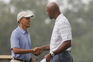 President Barack Obama Goes Golfing with Alonzo Mourning in Davie