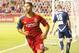 Jun 26, 2013; Salt Lake City, UT, USA; Real Salt Lake forward Alvaro Saborio (15) reacts after scoring a goal during the second half of a U.S. Open Cup match against the Carolina Railhawks at Rio Tinto Stadium. Real Salt Lake won 3-0. Mandatory Credit: Russ Isabella-USA TODAY Sports
