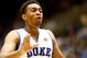 DURHAM, NC - NOVEMBER 08: Jabari Parker #1 of the Duke Blue Devils reacts after a play during their game against the Davidson Wildcats at Cameron Indoor Stadium on November 8, 2013 in Durham, North Carolina. (Photo by Streeter Lecka/Getty Images)