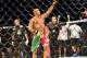 May 18, 2013; Jaragua do Sul, BRAZIL; Vitor Belfort (red shorts) celebrates after defeating Luke Rockhold (not pictured) during UFC on FX 8 at ARena Jaragua. Mandatory Credit: Jason da Silva-USA TODAY Sports