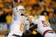 Nov 9, 2013; Morgantown, WV, USA; Texas Longhorns quarterback Case McCoy (6) throws a pass in the first quarter against the West Virginia Mountaineers at Milan Puskar Stadium. Mandatory Credit: Evan Habeeb-USA TODAY Sports