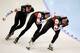 HEERENVEEN, NETHERLANDS - NOVEMBER 17: Team USA with Jonathan Garcia, Brian Hansen and Trevor Marsicano compete in the Team Pursuit Men on day two of the Essent ISU World Cup Speed Skating at Thialf Ice Stadium on November 17, 2012 in Heerenveen, Netherlands. (Photo by Dean Mouhtaropoulos/Getty Images)