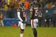 CHICAGO, IL - NOVEMBER 11: Jay Cutler #6 and Brandon Marshall #15 of the Chicago Bears talk during a replay break against the Houston Texans at Soldier Field on November 11, 2012 in Chicago, Illinois. The Texans defeated the Bears 13-6. (Photo by Jonathan Daniel/Getty Images)