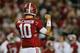 TUSCALOOSA, AL - NOVEMBER 09: AJ McCarron #10 of the Alabama Crimson Tide celebrates a touchdown rush by T.J. Yeldon #4 in the third quarter against the LSU Tigers at Bryant-Denny Stadium on November 9, 2013 in Tuscaloosa, Alabama. (Photo by Kevin C. Cox/Getty Images)