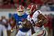 Nov 2, 2013; Jacksonville, FL, USA; Florida Gators linebacker Antonio Morrison (3) defends Georgia Bulldogs running back Todd Gurley (3) during the second half of the game at EverBank Field. Mandatory Credit: Rob Foldy-USA TODAY Sports