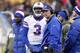 Nov 10, 2013; Pittsburgh, PA, USA; Buffalo Bills quarterback EJ Manuel (3) and Buffalo Bills head coach Doug Marrone (right) watch a scoreboard replay against the Pittsburgh Steelers during the fourth quarter at Heinz Field. The Pittsburgh Steelers won 23-10. Mandatory Credit: Charles LeClaire-USA TODAY Sports