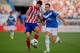 MADRID, SPAIN - SEPTEMBER 14: Diego Costa (L) of Atletico de Madrid competes for the ball with Jose Antonio Garcia Rabasco (R) of UD Almeria during the La Liga match between Club Atletico de Madrid and UD Almeria at Vicente Calderon Stadium on September 14, 2013 in Madrid, Spain. (Photo by Gonzalo Arroyo Moreno/Getty Images)