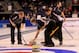 BROONFIELD, CO - FEBRUARY 28: Skip Tyler George (rear) leaves the ice as his team of Kevin Johnson (L) Mark Haluptzok (C) and Kris Perkovich fail to sweep George's final stone to the home thus being defeated by Team John Shuster in the Men's US Curling Olympic Trials Finals at the Broomfield Event Center on February 28, 2009 in Broomfield, Colorado. Team John Shuster defeated Team Tyler George and will represent the USA in the 2010 Winter Olympics. (Photo by Doug Pensinger/Getty Images)