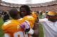 KNOXVILLE, TN - OCTOBER 19: Antonio Richardson #74 and Malik Brown #90 of the Tennessee Volunteers celebrate after the game against the South Carolina Gamecocks at Neyland Stadium on October 19, 2013 in Knoxville, Tennessee. Tennessee won 23-21. (Photo by Joe Robbins/Getty Images)