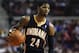 Nov 5, 2013; Auburn Hills, MI, USA; Indiana Pacers small forward Paul George (24) dribbles the ball during the third quarter against the Detroit Pistons at The Palace of Auburn Hills. The Pacers beat the Pistons 99-91. Mandatory Credit: Raj Mehta-USA TODAY Sports