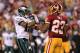 Sep 9, 2013; Landover, MD, USA; Philadelphia Eagles wide receiver DeSean Jackson (10) and Washington Redskins cornerback DeAngelo Hall (23) exchange words in the second quarter at FedEx Field. The Eagles won 33-27. Mandatory Credit: Geoff Burke-USA TODAY Sports