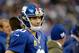 Nov 10, 2013; East Rutherford, NJ, USA; New York Giants quarterback Eli Manning (10) reacts after throwing a interceptions agains the Oakland Raiders at MetLife Stadium. Mandatory Credit: Robert Deutsch-USA TODAY Sports
