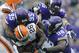 MINNEAPOLIS, MN - SEPTEMBER 22: Sharrif Floyd #95, Letroy Guion #98 and Everson Griffen #97 of the Minnesota Vikings tackle Willis McGahee #26 of the Cleveland Browns during the second quarter of the game on September 22, 2013 at Mall of America Field at the Hubert H. Humphrey Metrodome in Minneapolis, Minnesota. (Photo by Hannah Foslien/Getty Images)