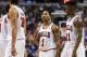Nov 2, 2013; Philadelphia, PA, USA; Chicago Bulls guard Derrick Rose (1) talks with forward Luol Deng (9) center Joakim Noah (13) and guard Jimmy Butler (21) during the fourth quarter against the Philadelphia 76ers at Wells Fargo Center. The Sixers defeated the Bulls 107-104. Mandatory Credit: Howard Smith-USA TODAY Sports