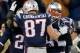 FOXBORO, MA - NOVEMBER 3: Tom Brady #12 of the New England Patriots celebrates with Rob Gronkowski #87 and LeGarrette Blount #29 after Blunt's touchdown in the second half against the Pittsburgh Steelers in the 1st half at Gillette Stadium on November 3, 2013 in Foxboro, Massachusetts. (Photo by Jim Rogash/Getty Images)