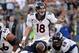 Nov 10, 2013; San Diego, CA, USA; Denver Broncos quarterback Peyton Manning (18) calls a play at the line of scrimmage during the closing minute in the Broncos win over the San Diego Chargers at Qualcomm Stadium. Mandatory Credit: Robert Hanashiro-USA TODAY Sports
