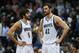 Jan 18, 2012; Minneapolis, MN, USA; Minnesota Timberwolves guard Ricky Rubio (9) talks with forward Kevin Love (42) against the Detroit Pistons at the Target Center. The Timberwolves defeated the Pistons 93-85. Mandatory Credit: Brace Hemmelgarn-USA TODAY Sports
