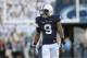 Oct 12, 2013; University Park, PA, USA; Penn State Nittany Lions cornerback Jordan Lucas (9) during the first quarter against the Michigan Wolverines at Beaver Stadium. Penn State defeated Michigan 43-40 in overtime. Mandatory Credit: Matthew O'Haren-USA TODAY Sports